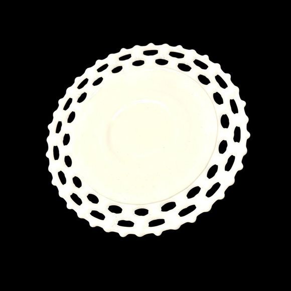 Set 2 White Milk Glass Doric Open Lace Edge Plate Platter Milkglass 11" Footed - Picture 4 of 16